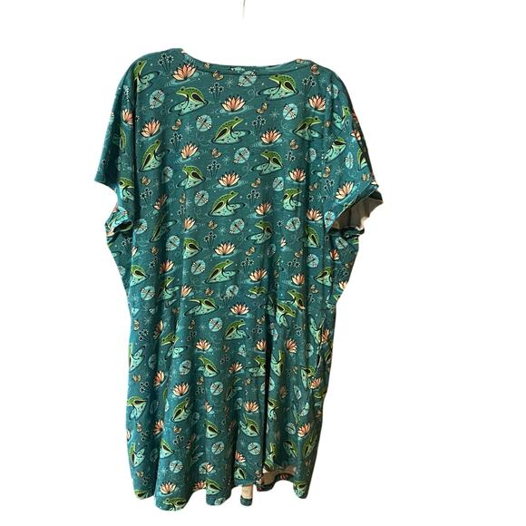 Princess Awesome Frog Pond Dress 32-34 Teal Lotus Frog Print Pockets plus size - Picture 9 of 9